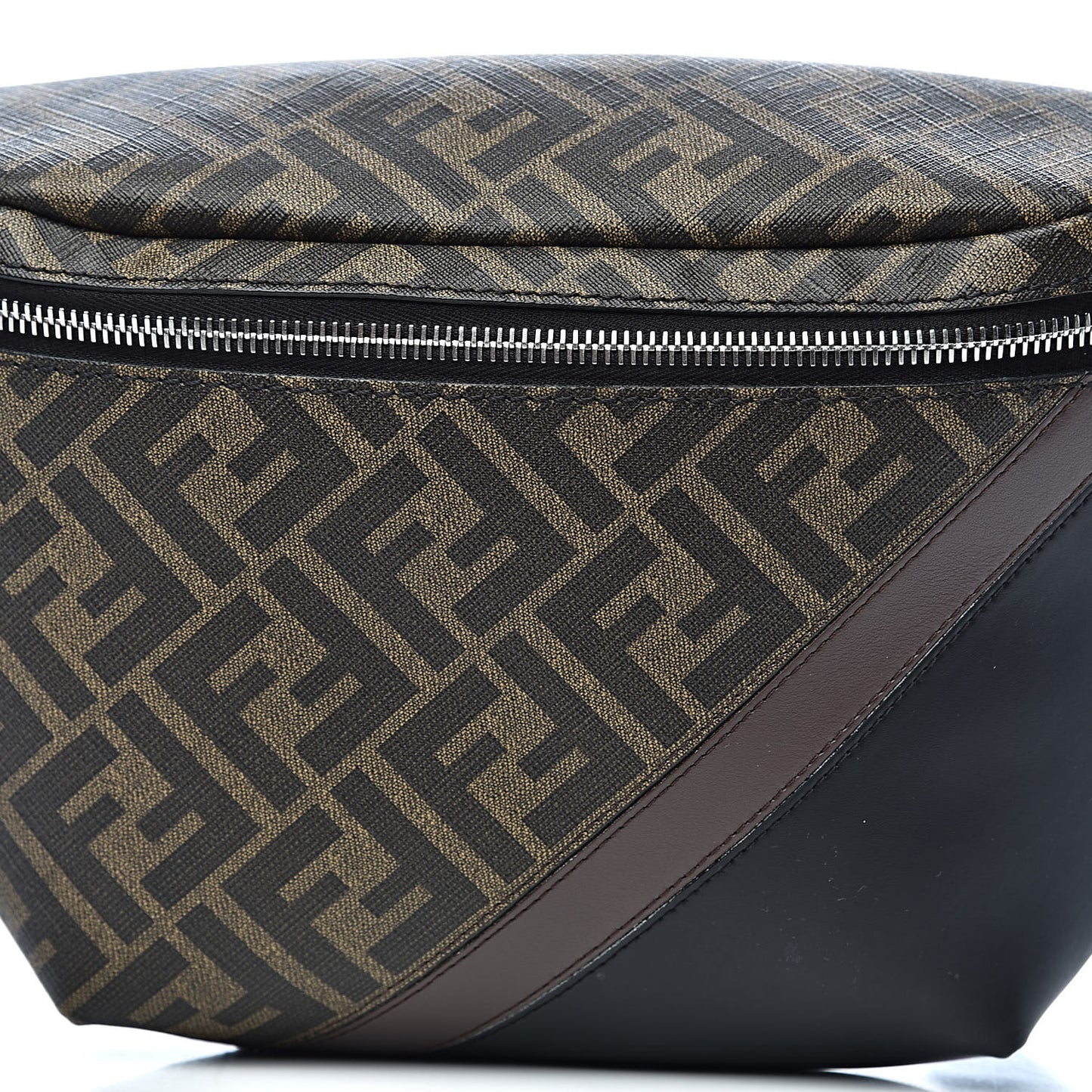 Glazed Fabric Vitello Liberty FF 1974 Diagonal Belt Bag Tobacco Moresco Black