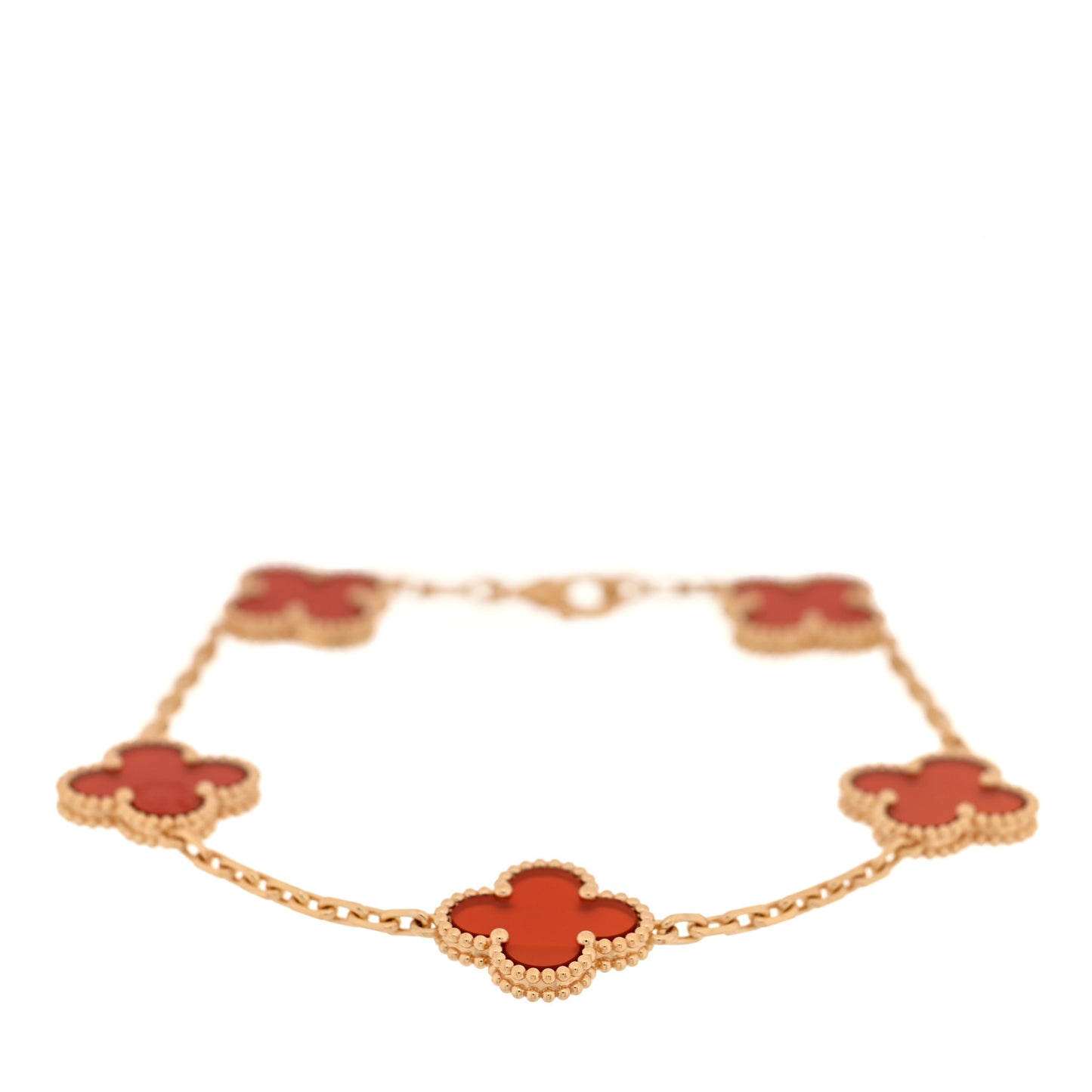 18K Yellow Gold Carnelian 5 Motifs Vintage Alhambra Bracelet