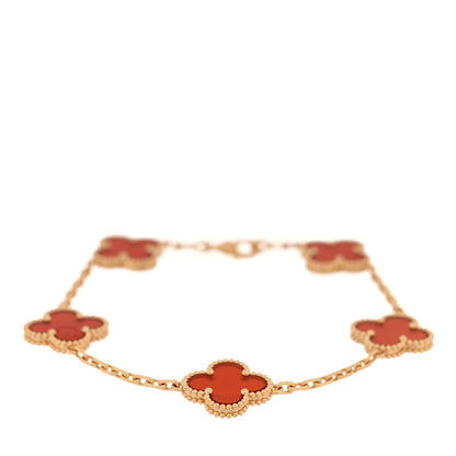 Van Cleef & Arpels 18K Yellow Gold Carnelian 5 Motifs Vintage Alhambra Bracelet 1 of 3