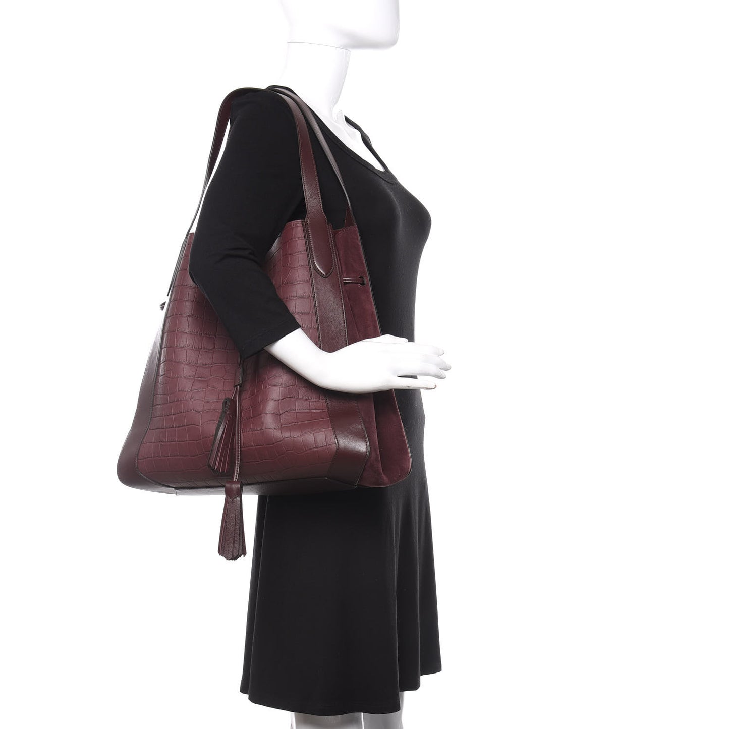 Crocodile Embossed Matte Calfskin Millie Tote Burgundy