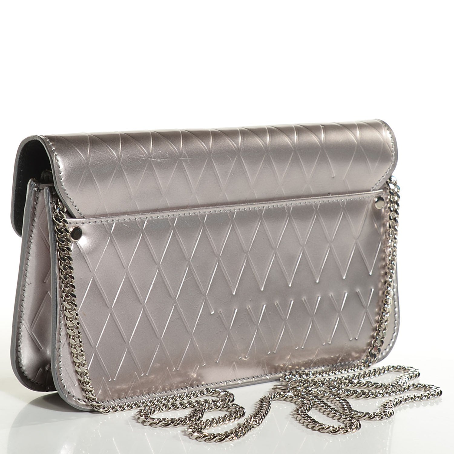 Proenza Schouler Embossed Patent Calfskin Crosshatch PS11 Chain Wallet Silver 3 of 7