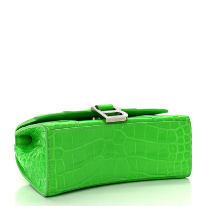 Balenciaga Shiny Calfskin Crocodile Embossed Hourglass Top Handle Bag XS Fluo Green 4 of 12