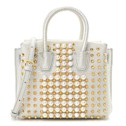 MCM Calfskin Pearls Studded Mini Milla Tote White Flake 1 of 12
