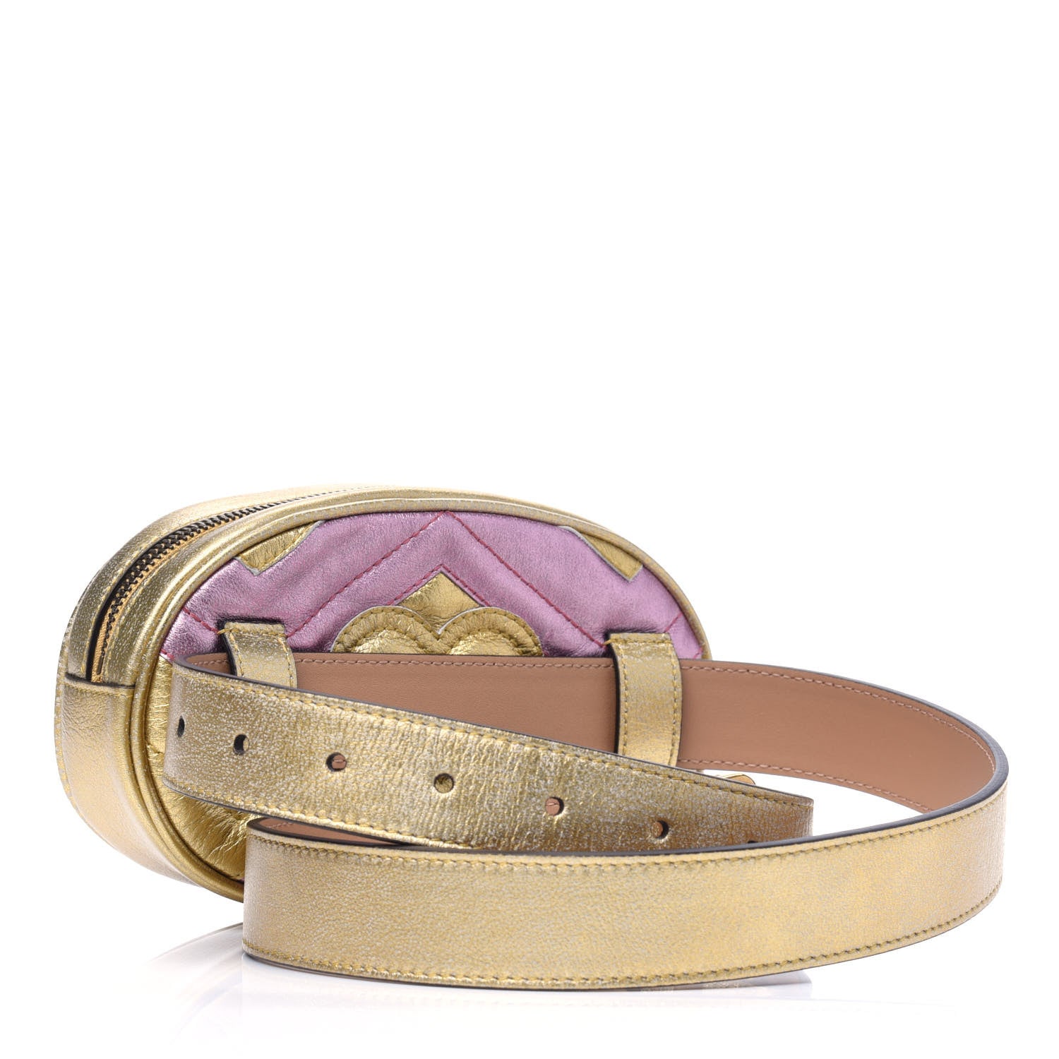 Gucci Metallic Nappa Matelasse Heart GG Marmont Belt Bag 85 34 Oro Vecchio Rosa 2 of 4