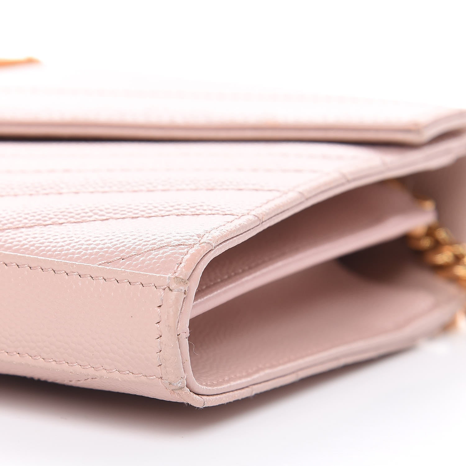 Saint Laurent Grain De Poudre Matelasse Chevron Monogram Chain Wallet Pale Pink 11 of 12