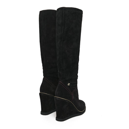 Chanel Suede Calfskin Chain Around High Boots 37.5 Black 4 of 6