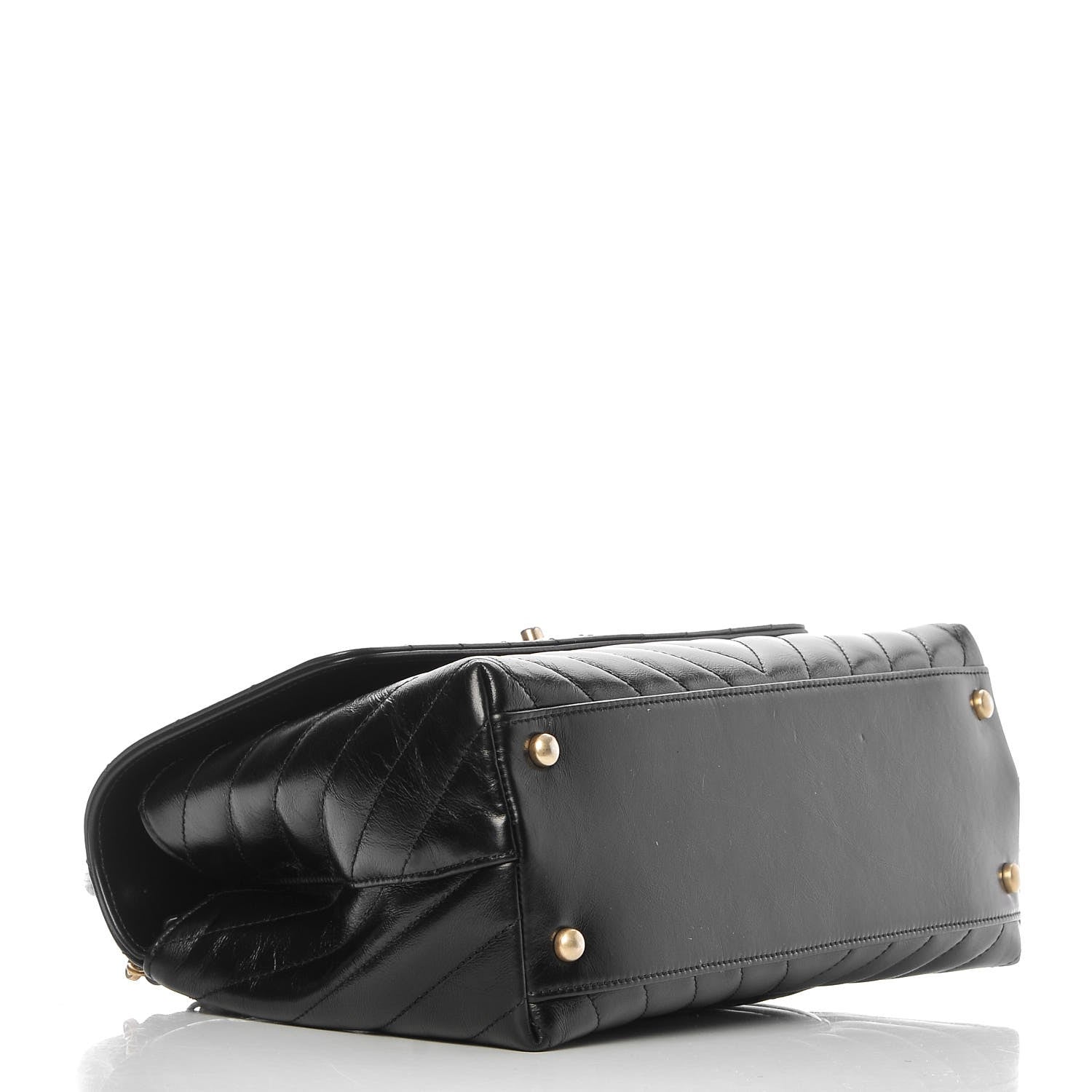 Chanel Calfskin Lizard Chevron Quilted Small Coco Handle Flap Black 4 of 9