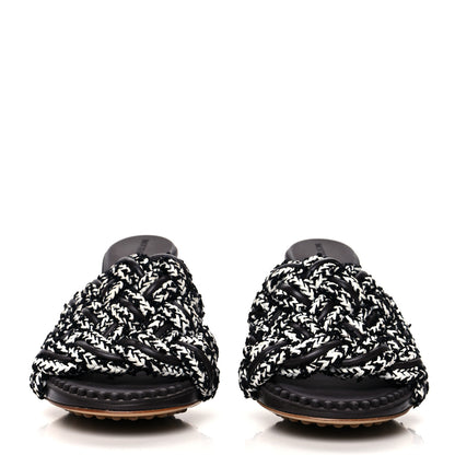 Bottega Veneta Lambskin Fabric Weave Intrecciato Dot Sandals 36.5 Black White 2 of 7