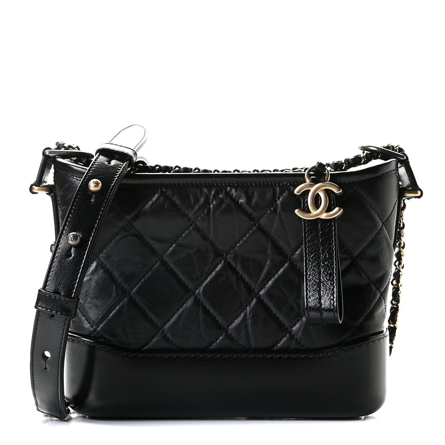 Aged Calfskin Quilted Small Gabrielle Hobo Black