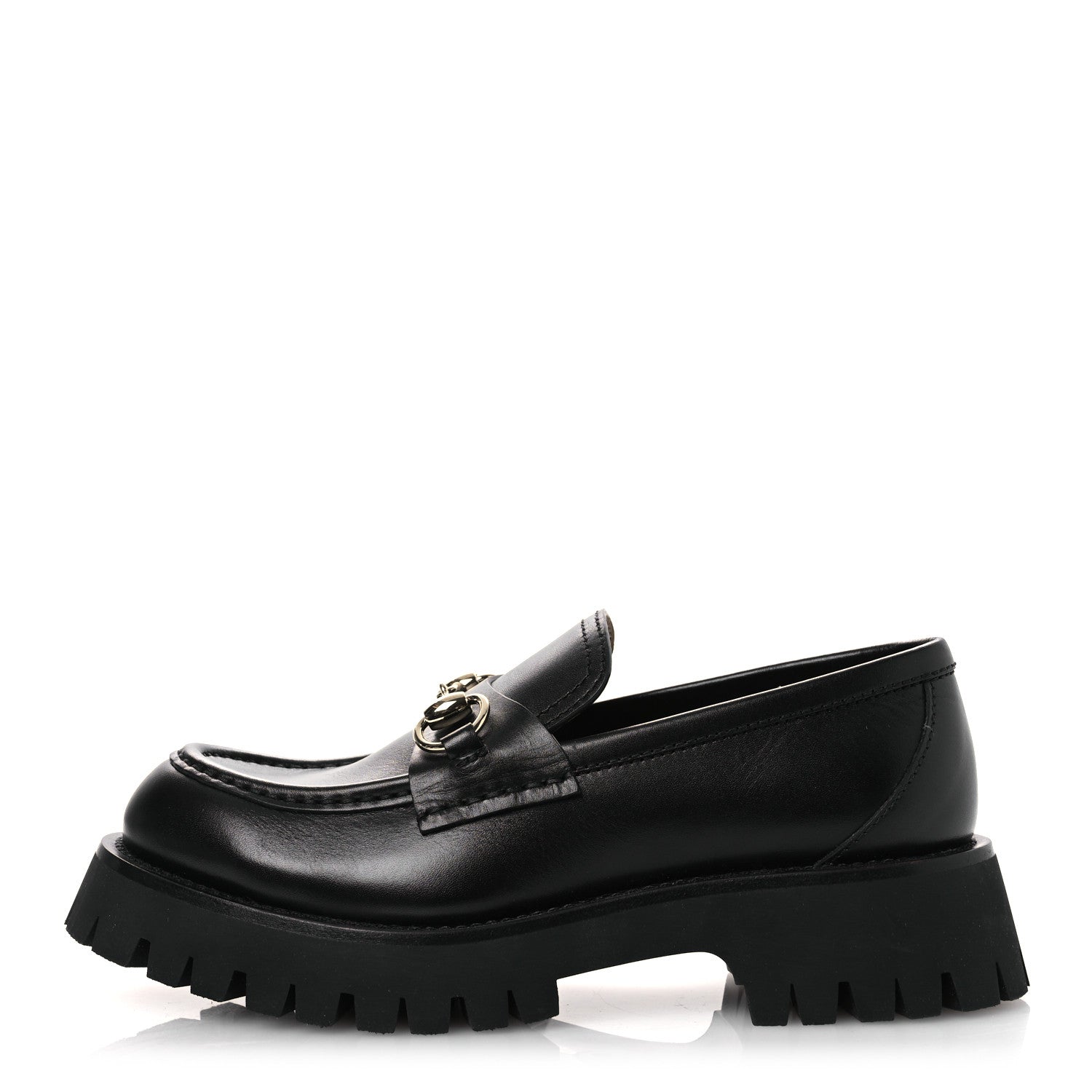 Gucci Betis Glamour Calfskin Womens Horsebit Loafers 37.5 Black 1 of 12