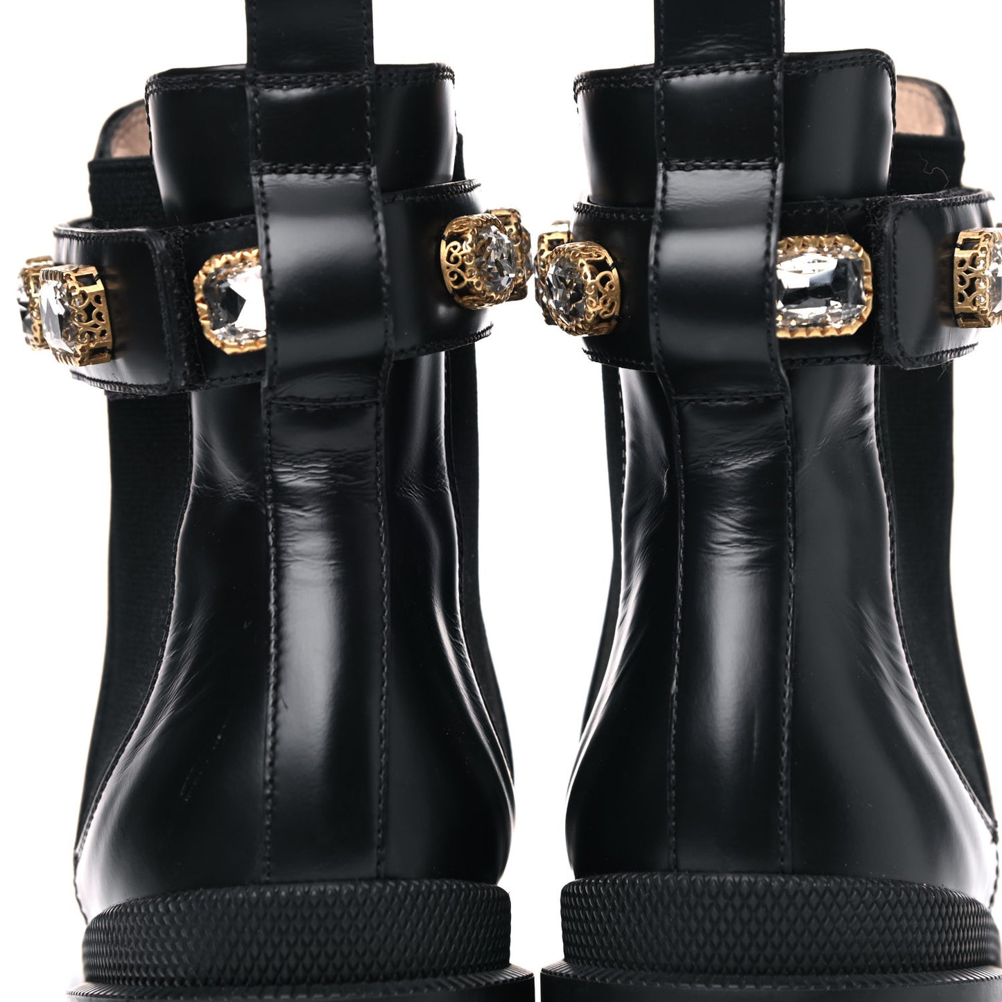 Calfskin Crystal GG Trip Chelsea Ankle Boots 39.5 Black