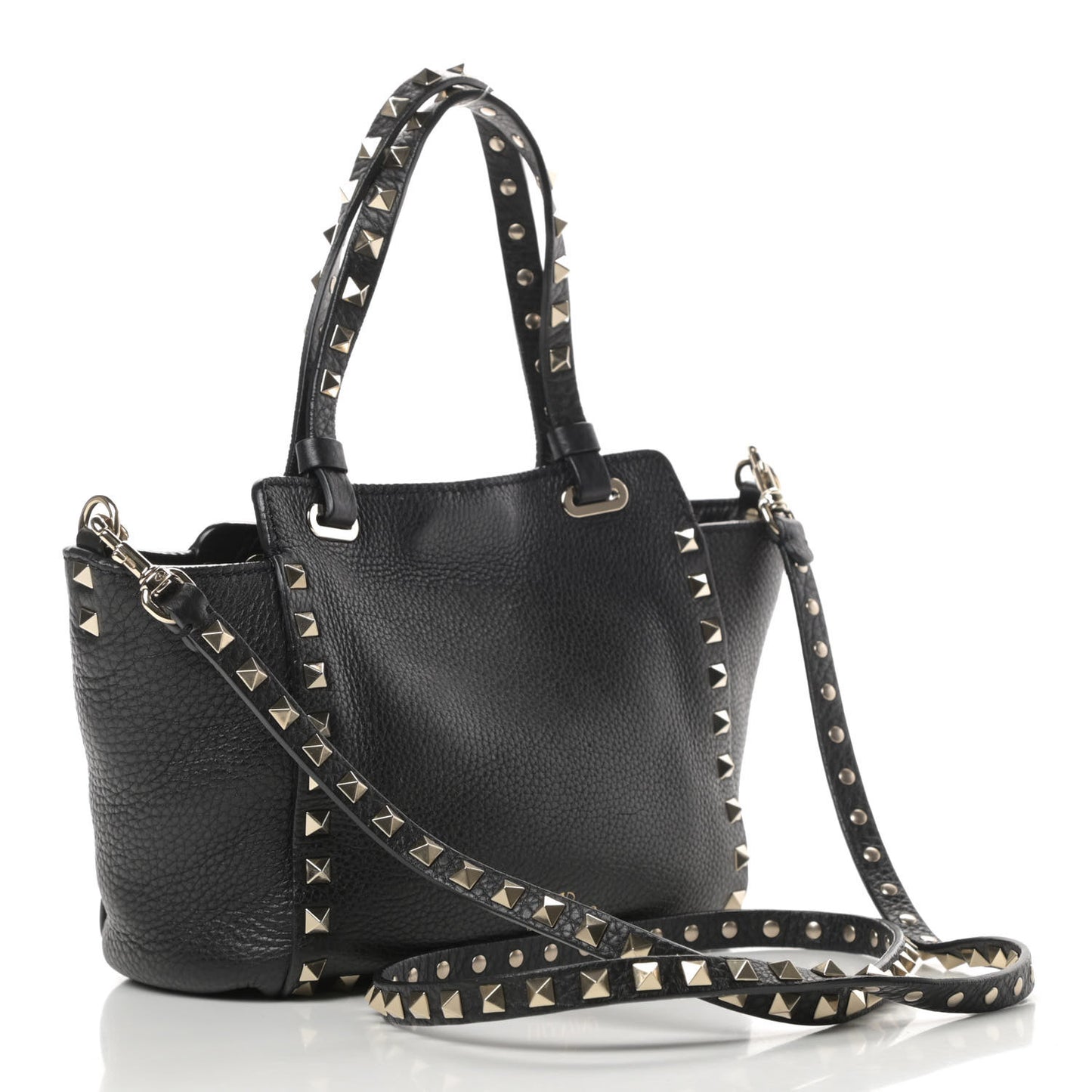 Pebbled Calfskin Mini Rockstud Tote Black
