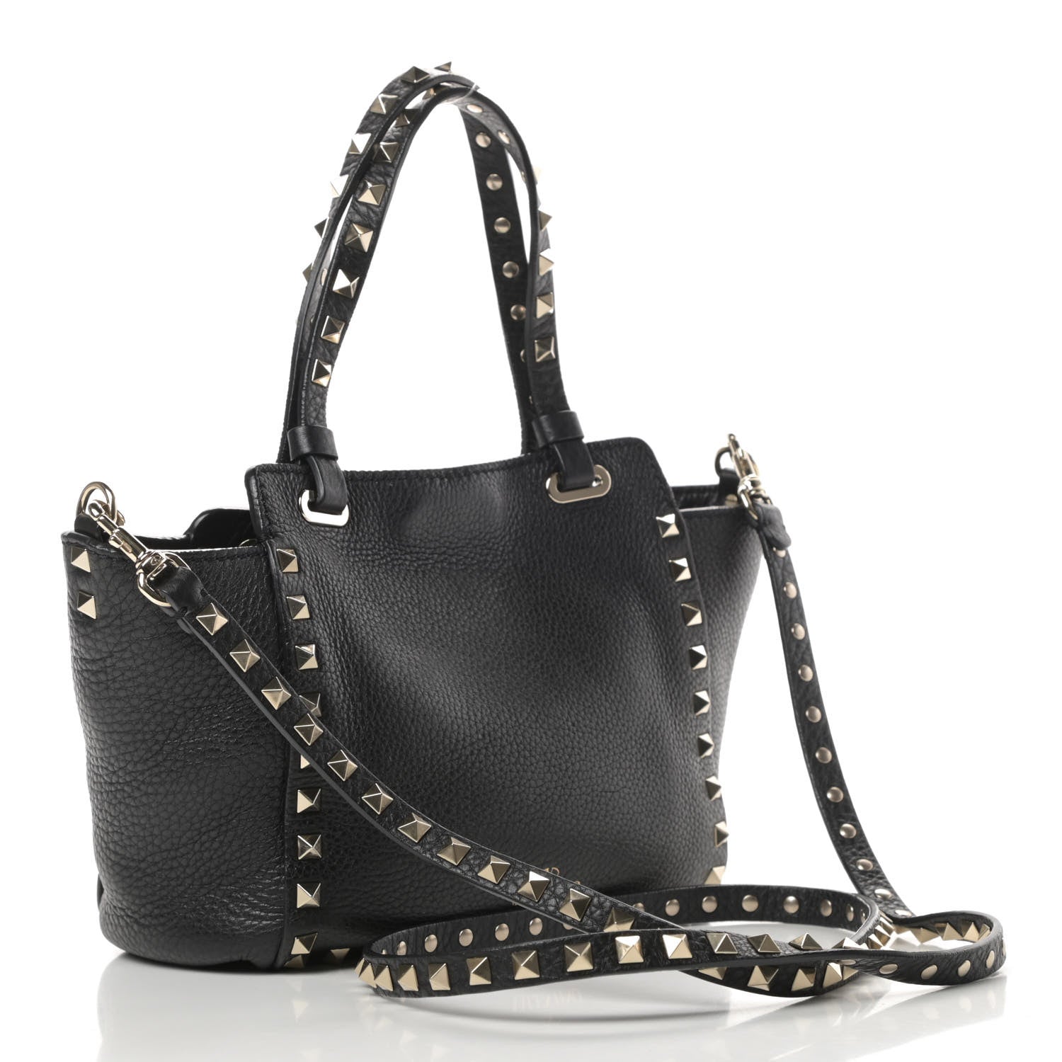 Valentino Garavani Pebbled Calfskin Mini Rockstud Tote Black 3 of 10