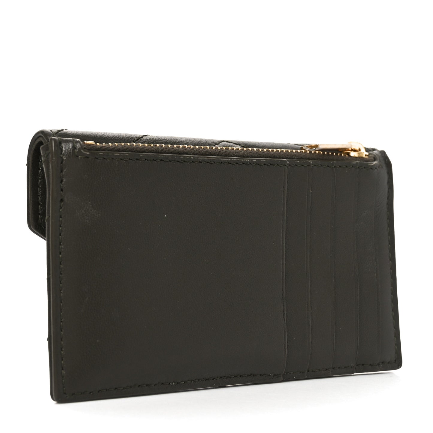 Calfskin Matelasse Chevron Monogram Fragments Zippered Card Case Light Musk