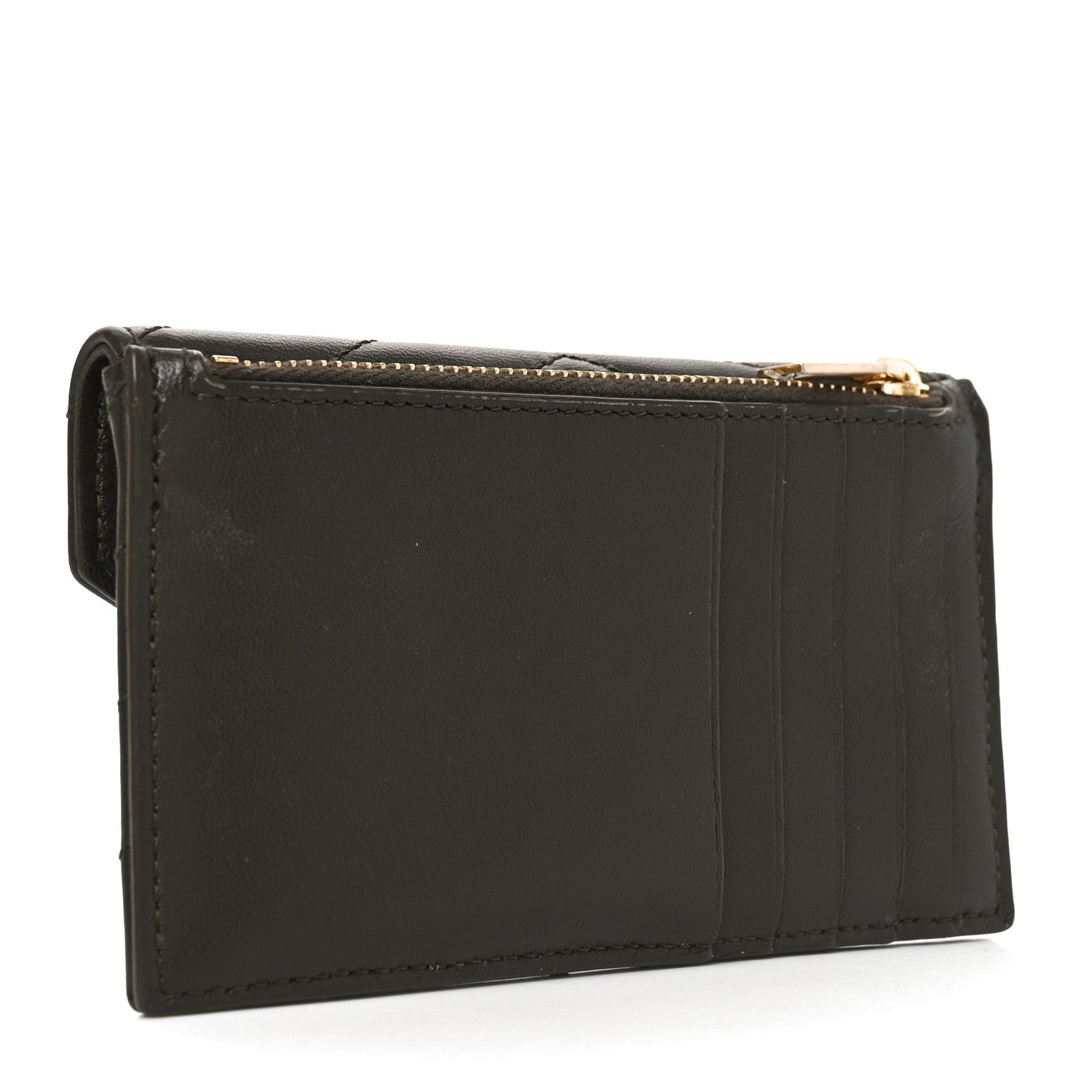 Saint Laurent Calfskin Matelasse Chevron Monogram Fragments Zippered Card Case Light Musk 3 of 8