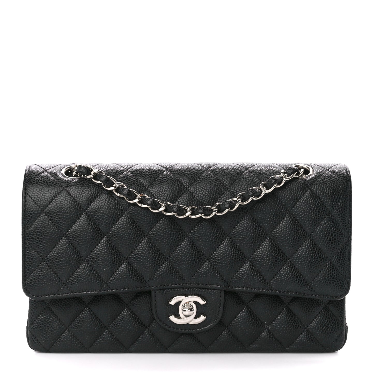 Caviar Quilted Medium Double Flap Black