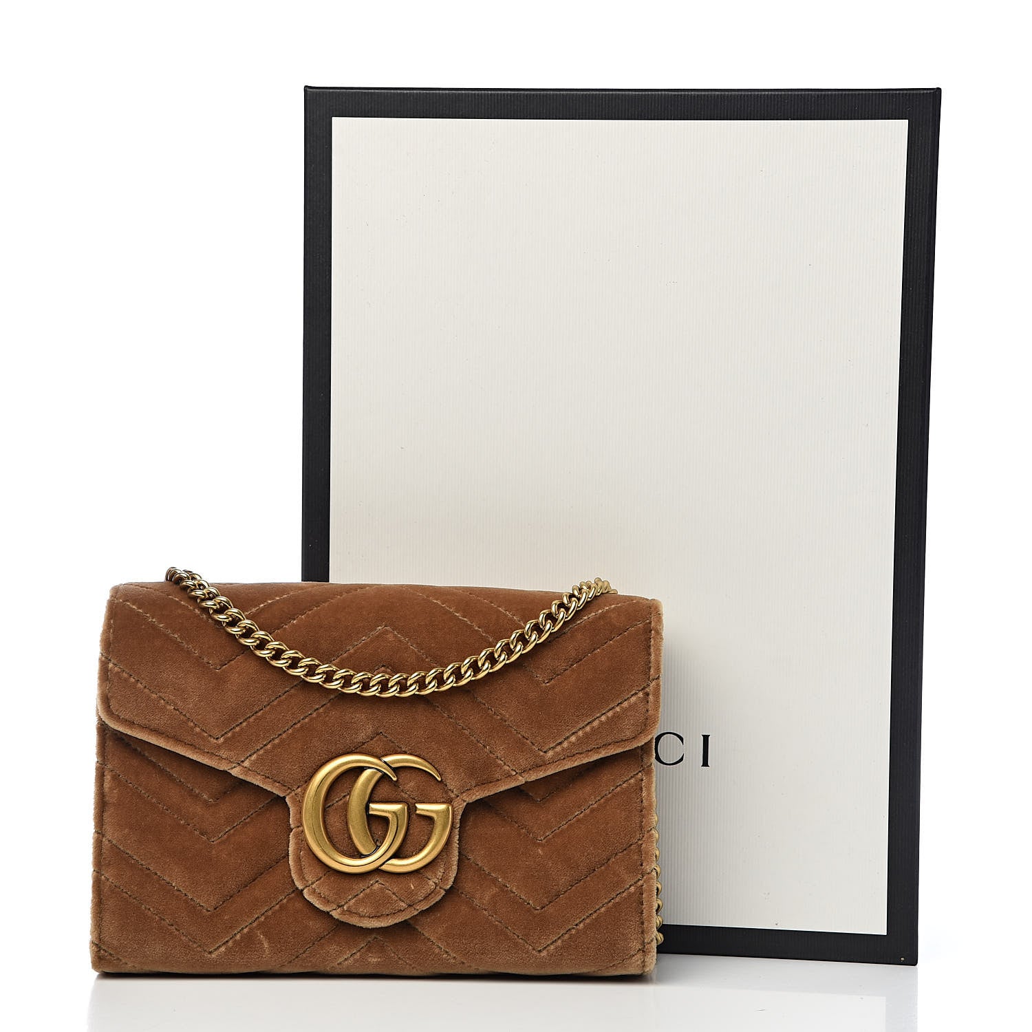 Gucci Velvet Matelasse GG Marmont Chain Wallet Taupe 12 of 12