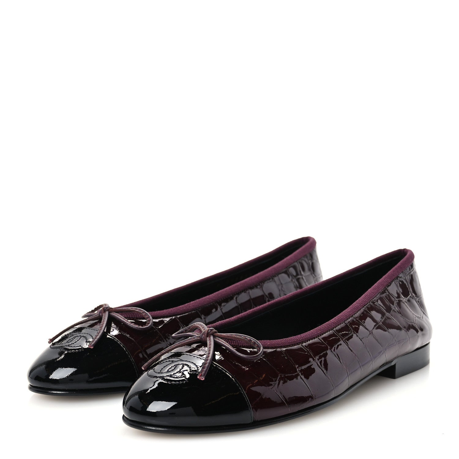 Chanel Patent Calfskin Crocodile Embossed Ballerina Flats 38.5