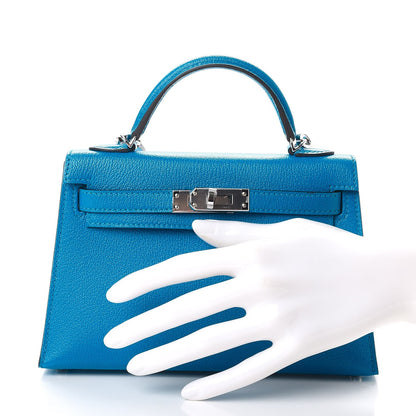 Hermes Chevre Mysore Mini Kelly Sellier 20 Bleu Zanzibar 3 of 9