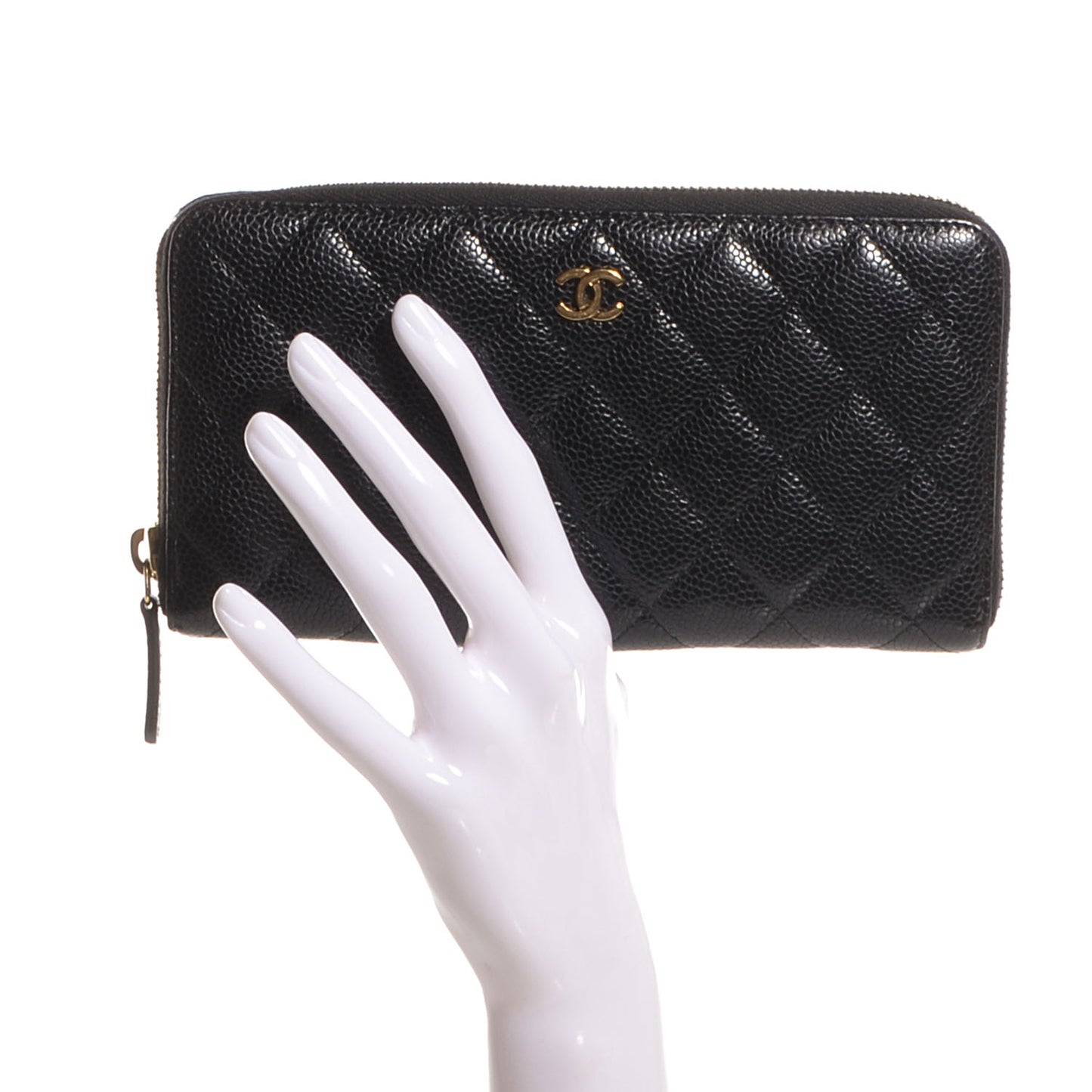 Caviar Quilted Zip Around Wallet Black