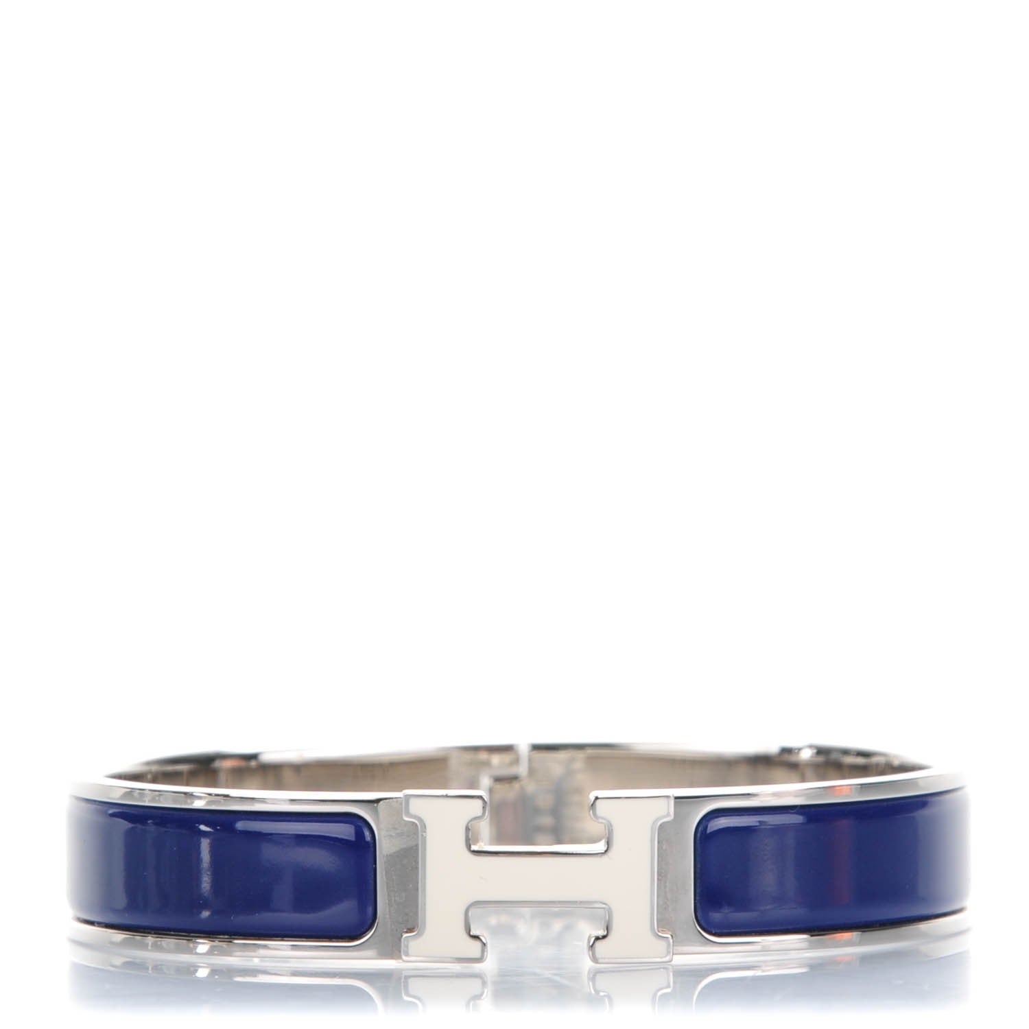 Hermes Narrow Enamel Clic Clac H Bracelet GM Indigo White 1 of 5