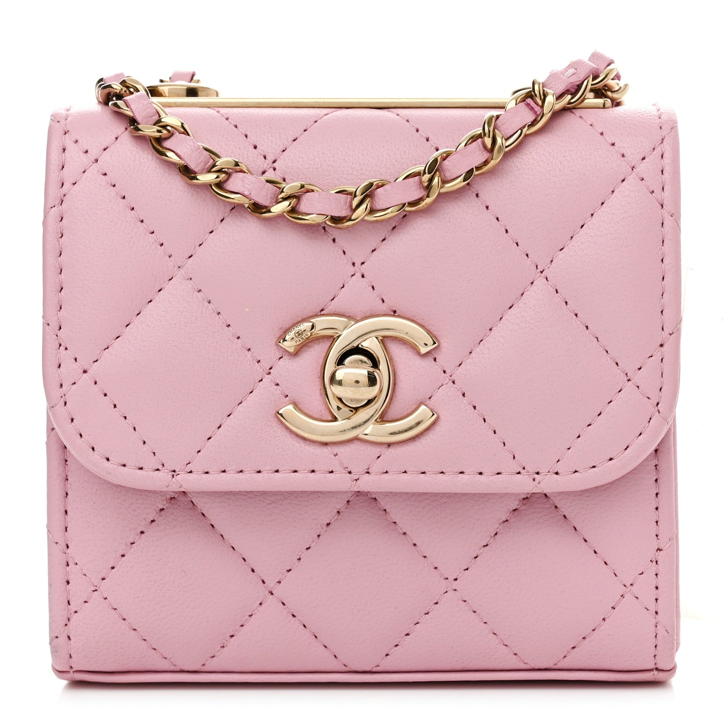 Lambskin Quilted Mini Trendy CC Clutch With Chain Pink