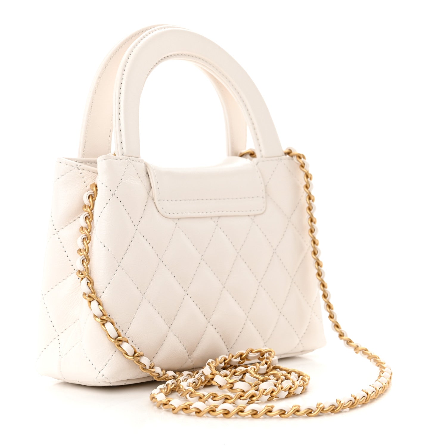 Chanel Shiny Aged Calfskin Quilted Nano Kelly Shopper White 3 of 11