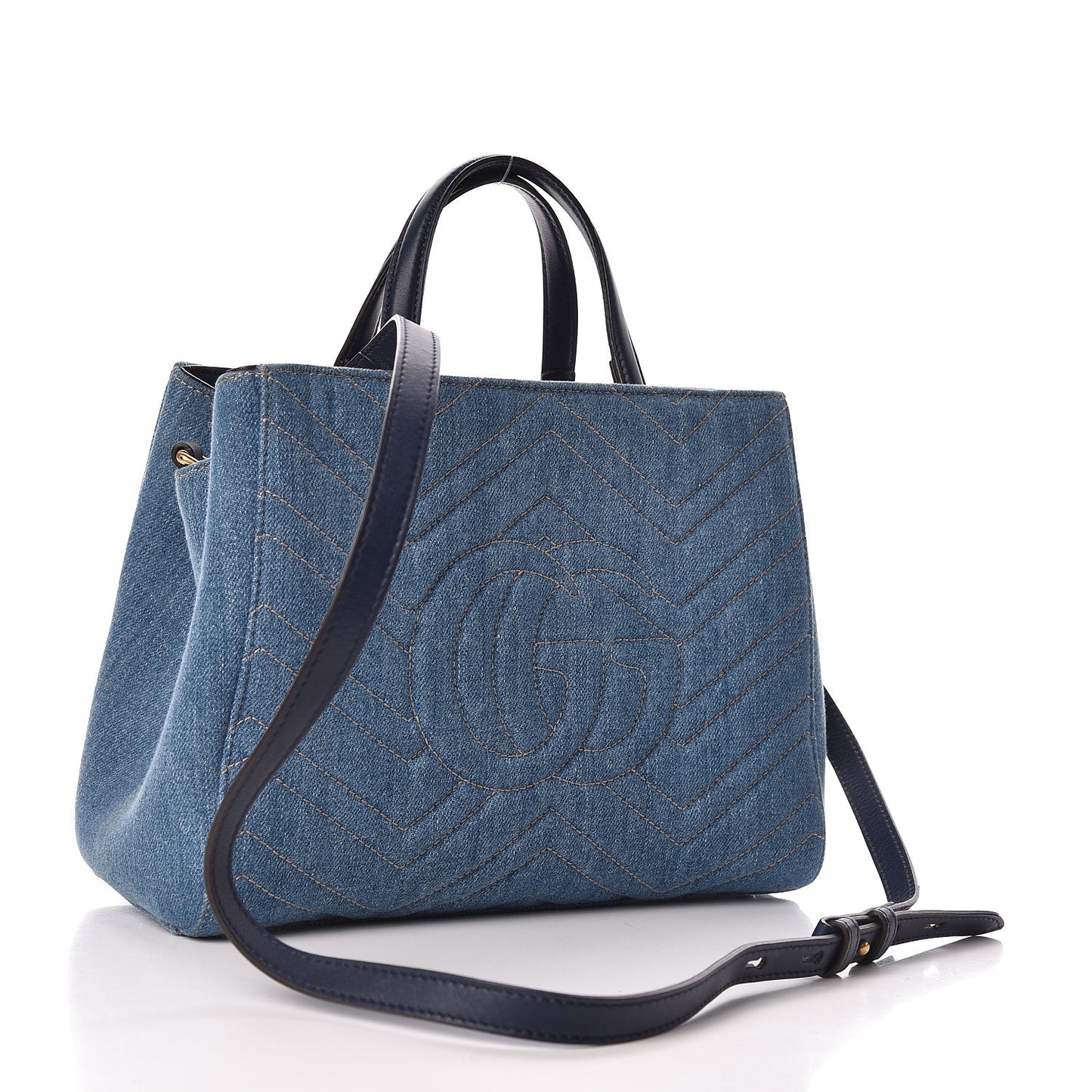 Denim Matelasse Small Pearly GG Marmont Tote Blue