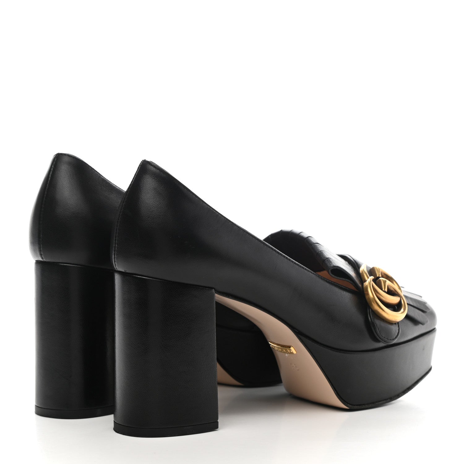 Gucci Malaga Kid GG Marmont Fringe Platform Loafer Pumps 35 Black 4 of 11
