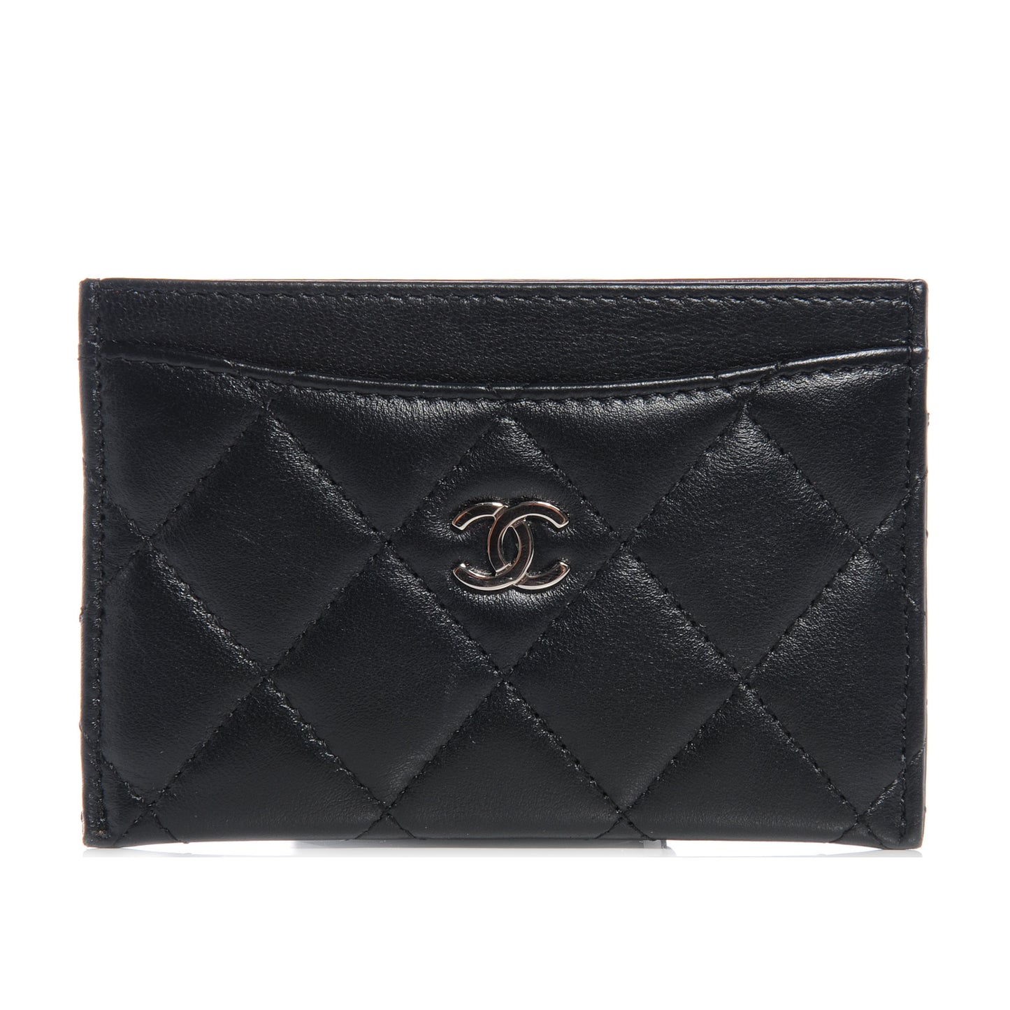 Lambskin Quilted Card Holder Black