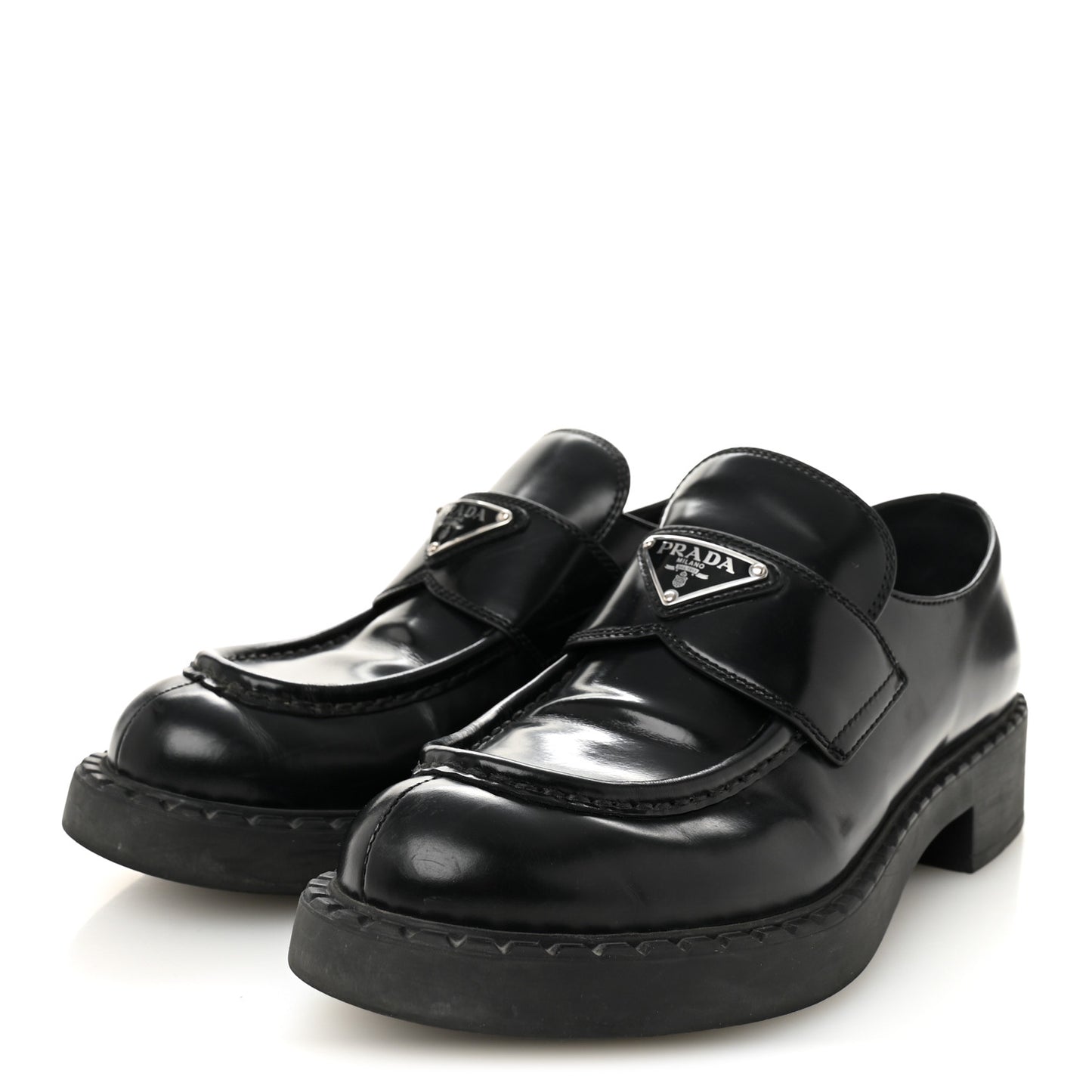 Spazzolato Metal Triangle Logo 40mm Loafers 39 Black