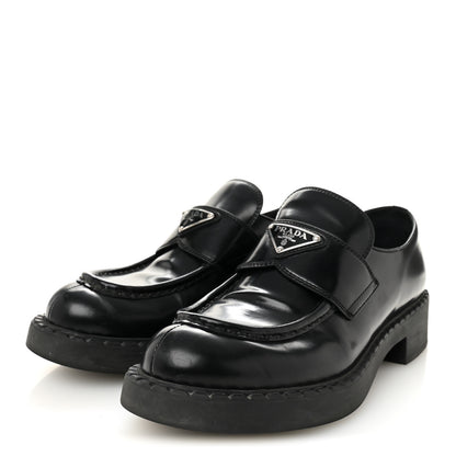 Prada Spazzolato Metal Triangle Logo 40mm Loafers 39 Black 4 of 9