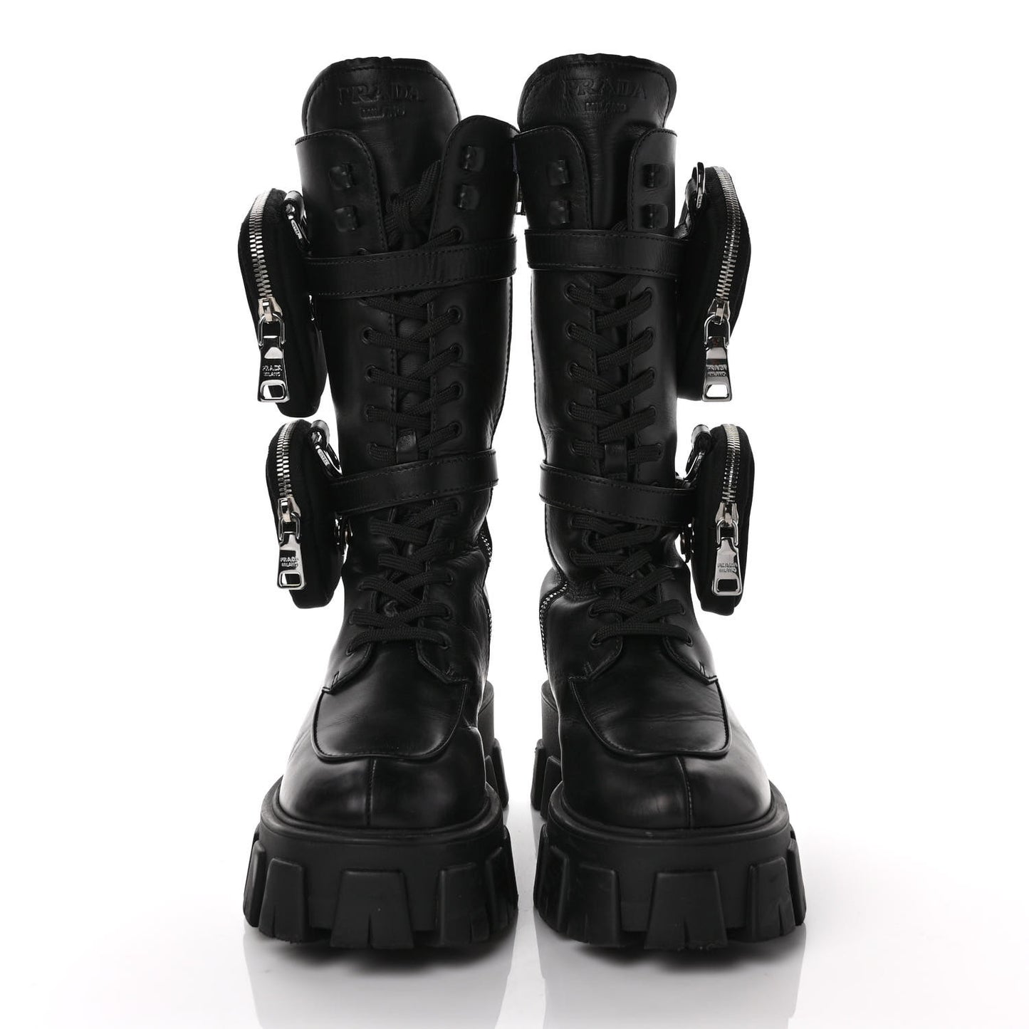 Vitello Lux Nylon Metal Triangle Logo Monolith Pouch Pocket 55mm Tall Combat Boots 37 Black