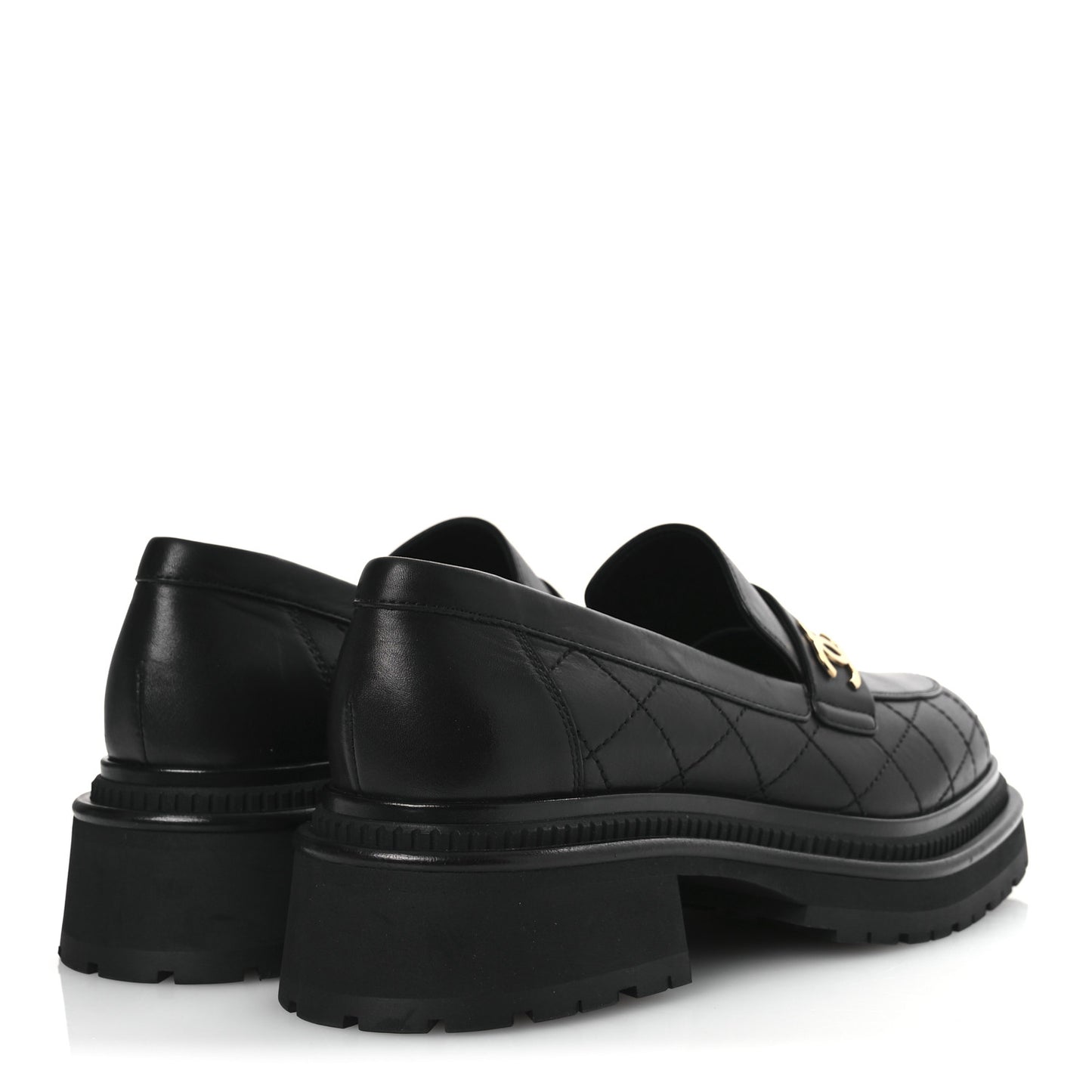 Calfskin Quilted CC Mocassin Loafers 40.5 Black