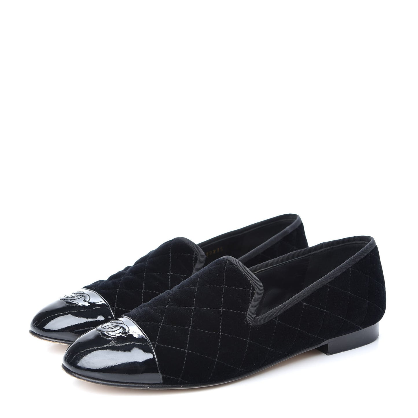 Velvet Quilted Cap Toe Womens CC Loafers 40 Black