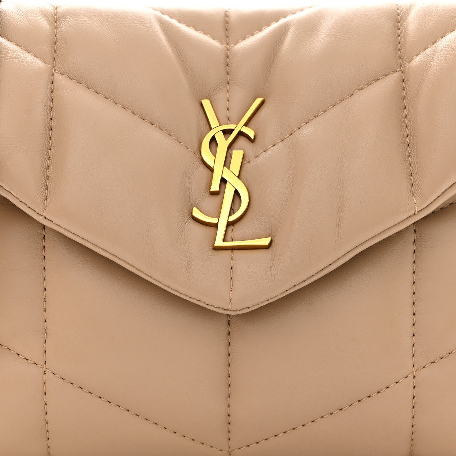 Saint Laurent Lambskin Quilted Toy Loulou Puffer Monogram Chain Satchel Dark Beige 8 of 10