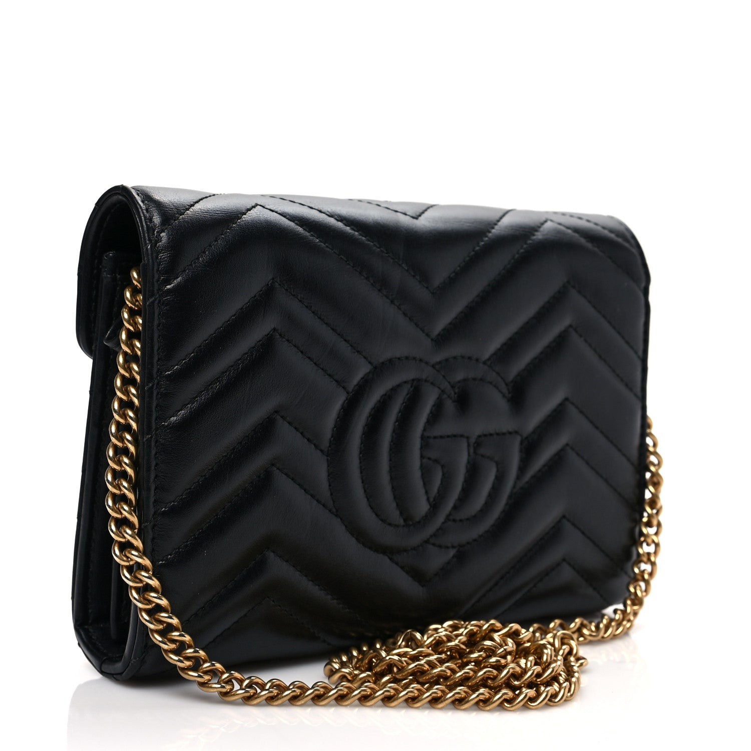 Gucci Calfskin Matelasse GG Marmont Chain Wallet Black 2 of 6