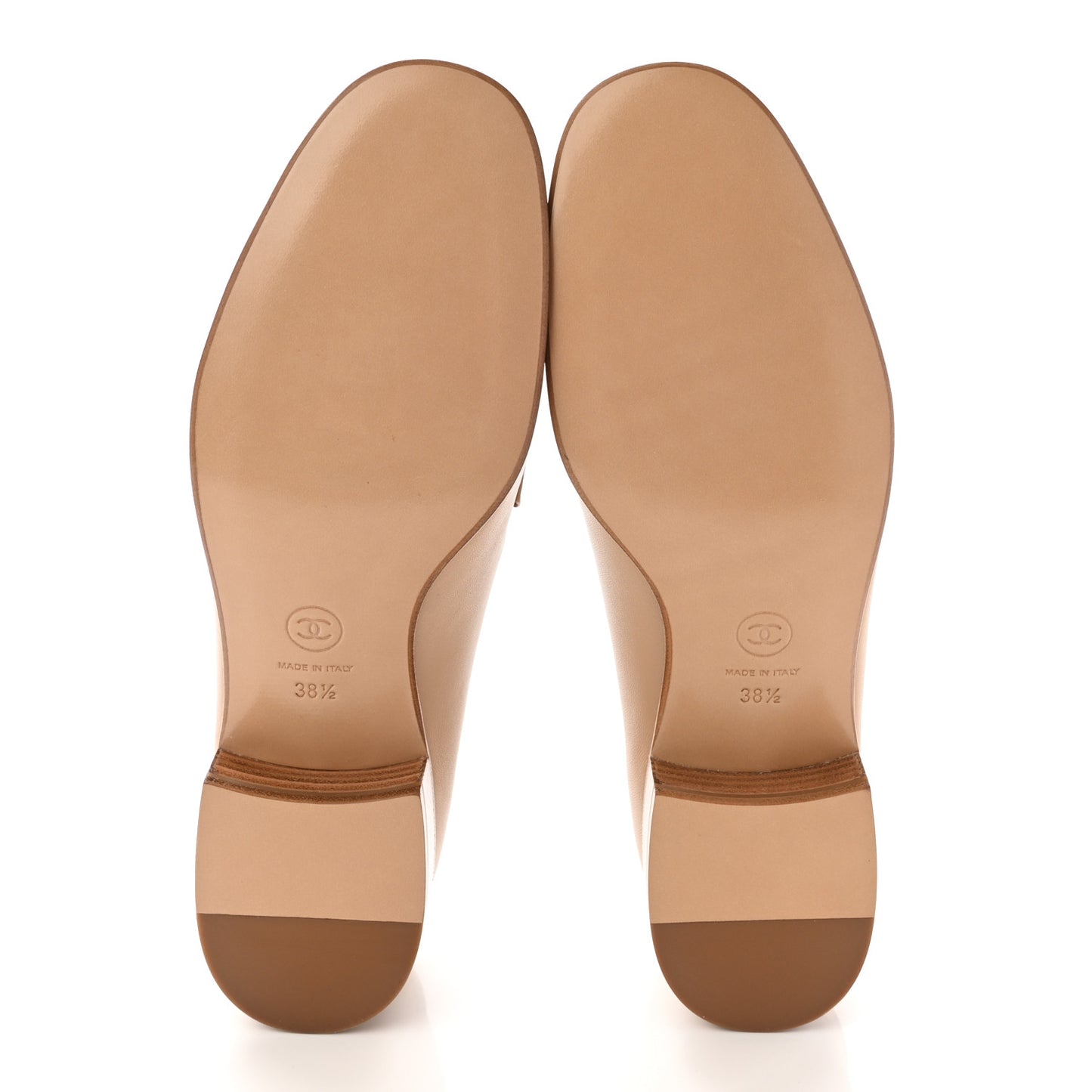 Lambskin Quilted Womens CC Loafers 38.5 Beige