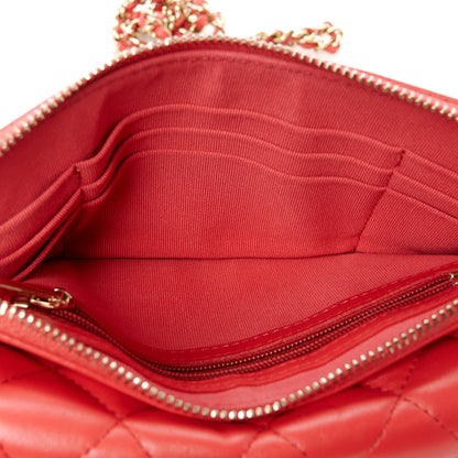Chanel Lambskin Quilted Flap Phone Holder With Chain Red 6 of 12