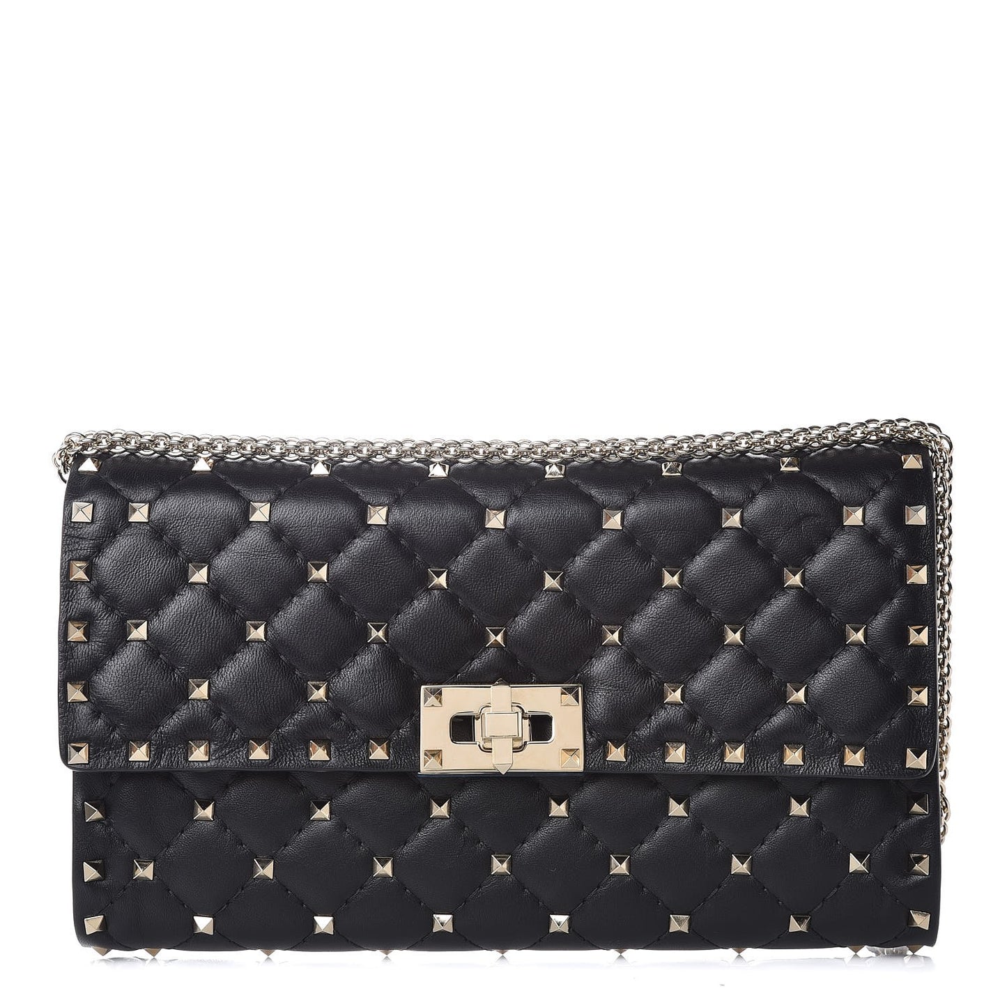 Lambskin Rockstud Spike Wallet on Chain Black