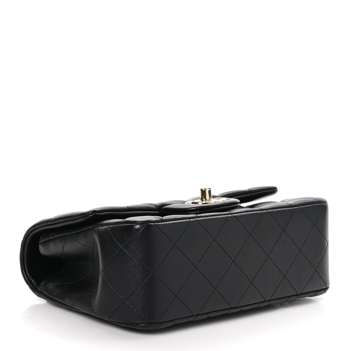 Lambskin Quilted Mini Top Handle Rectangular Flap Black