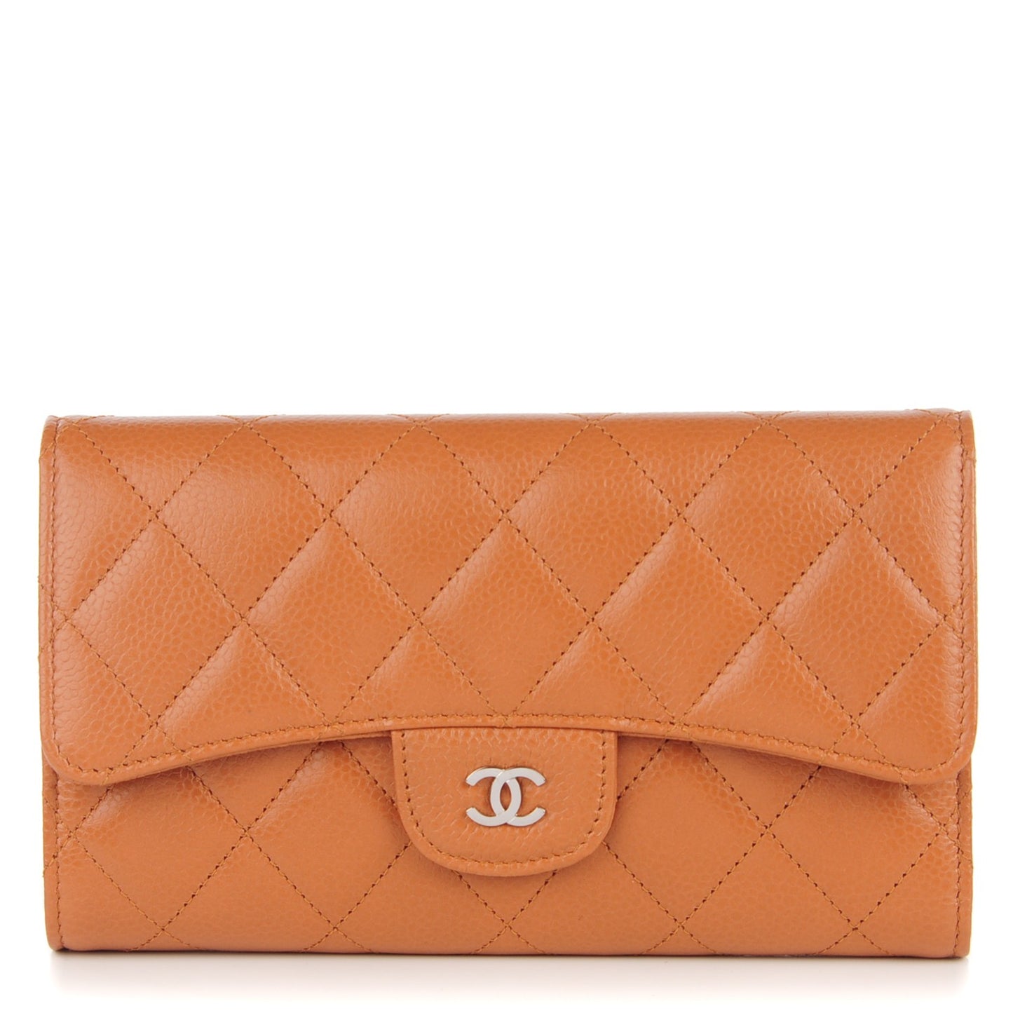 Caviar Quilted Large Flap Wallet Light Brown