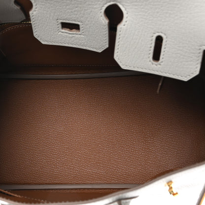 Hermes Chevre Mysore Horseshoe Birkin 25 Gris Perle Gold 5 of 12