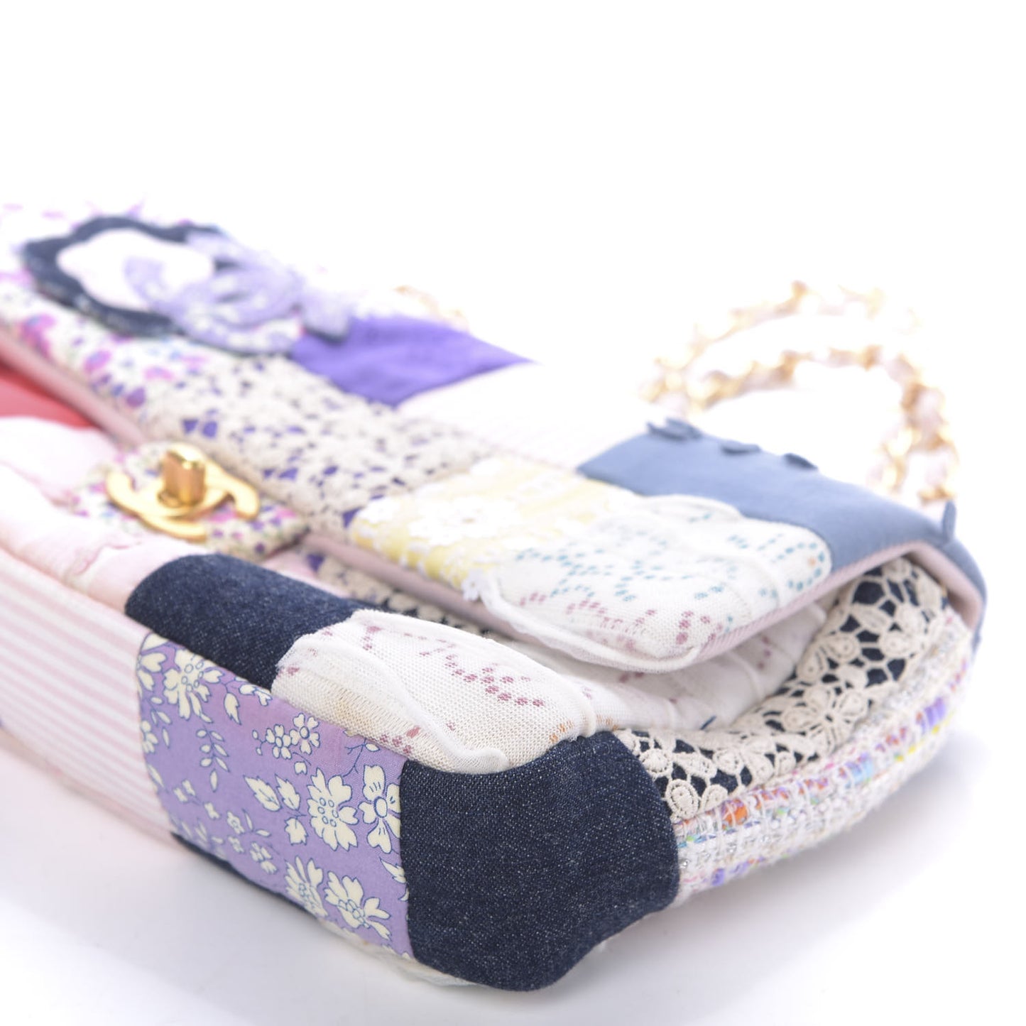 Fabric Patchwork Medium Flap Bag Pink