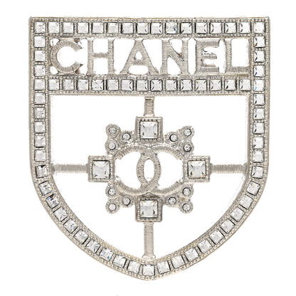 Chanel Swarovski Baguette Crystal CC Shield Brooch Silver 1 of 5