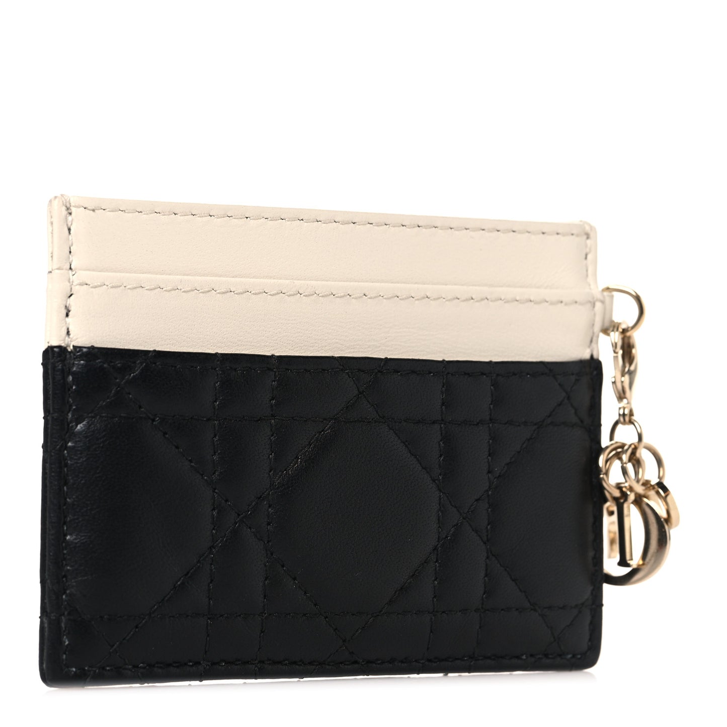 Lambskin Cannage Lady Dior Card Holder Black White
