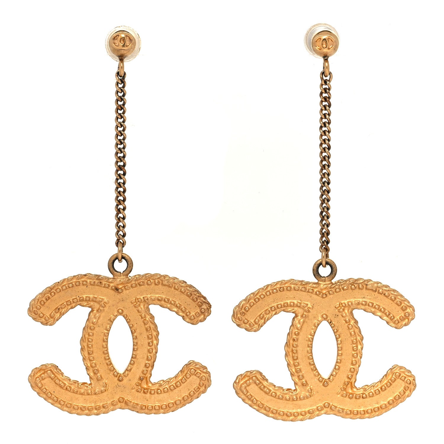 Chanel CC Drop Earrings Matte Gold 1 of 4