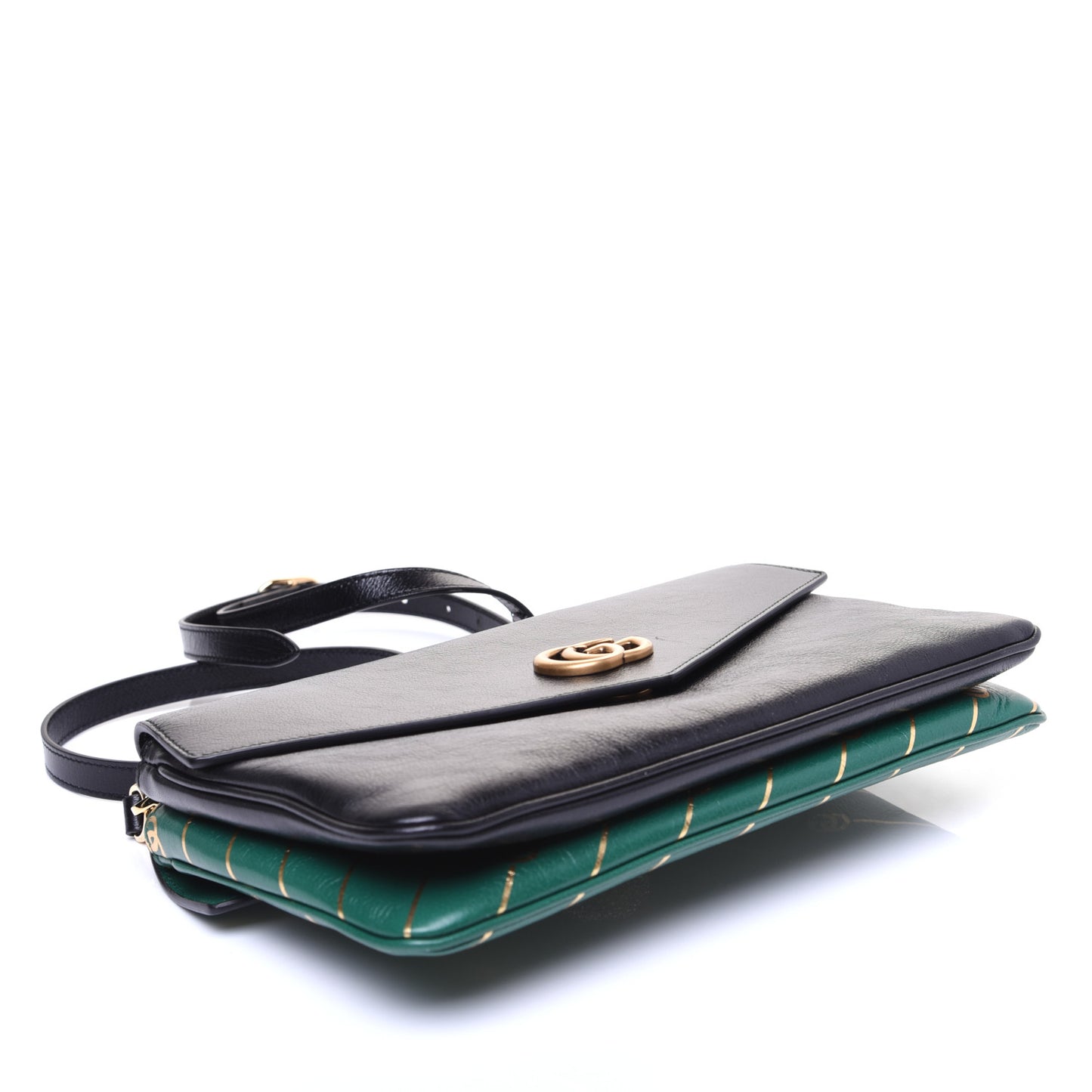 Calfskin Diagonal GG Medium Thiara Double Envelope Shoulder Bag Emerald Green Black