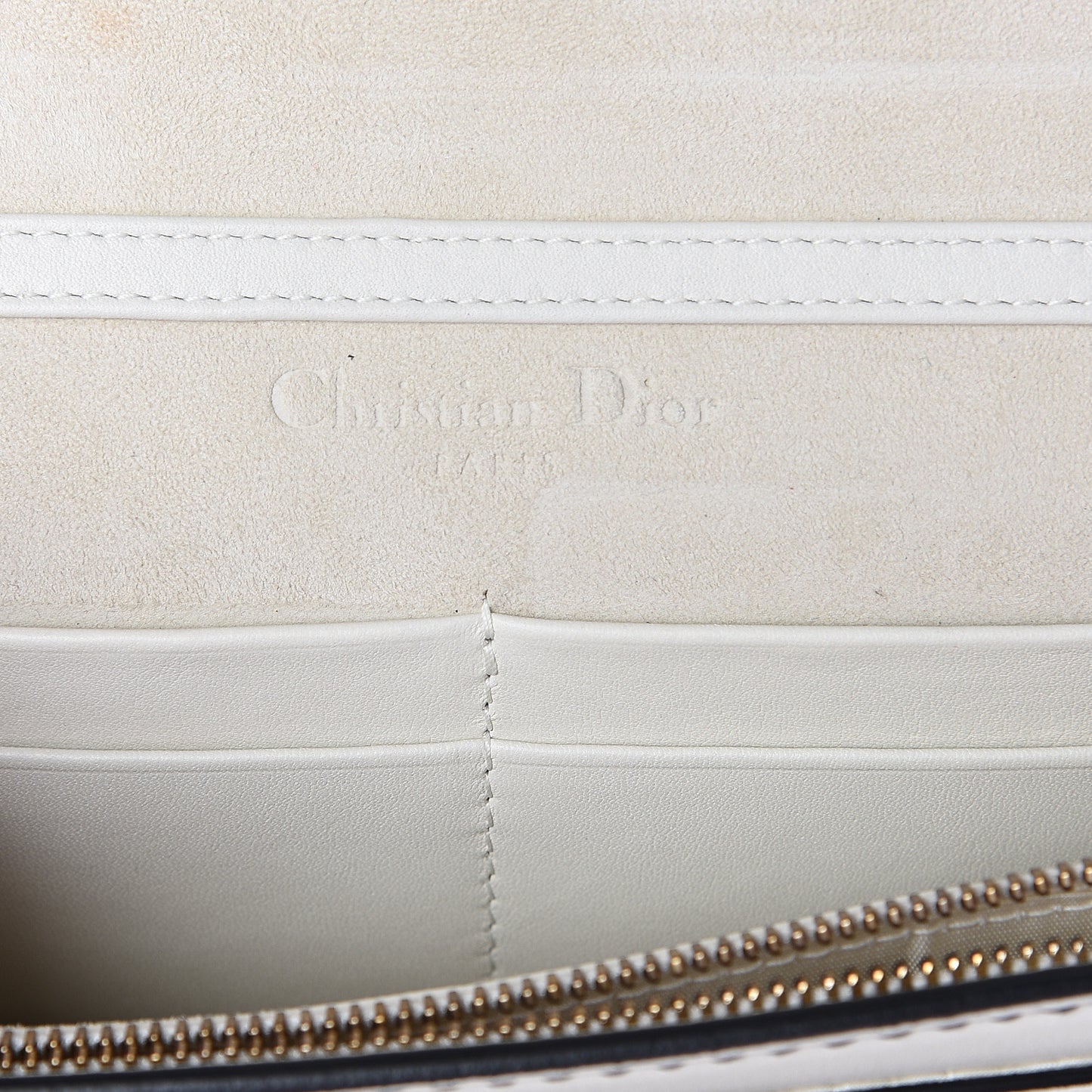 Calfskin J'Adior Wallet on Chain Pouch Off White