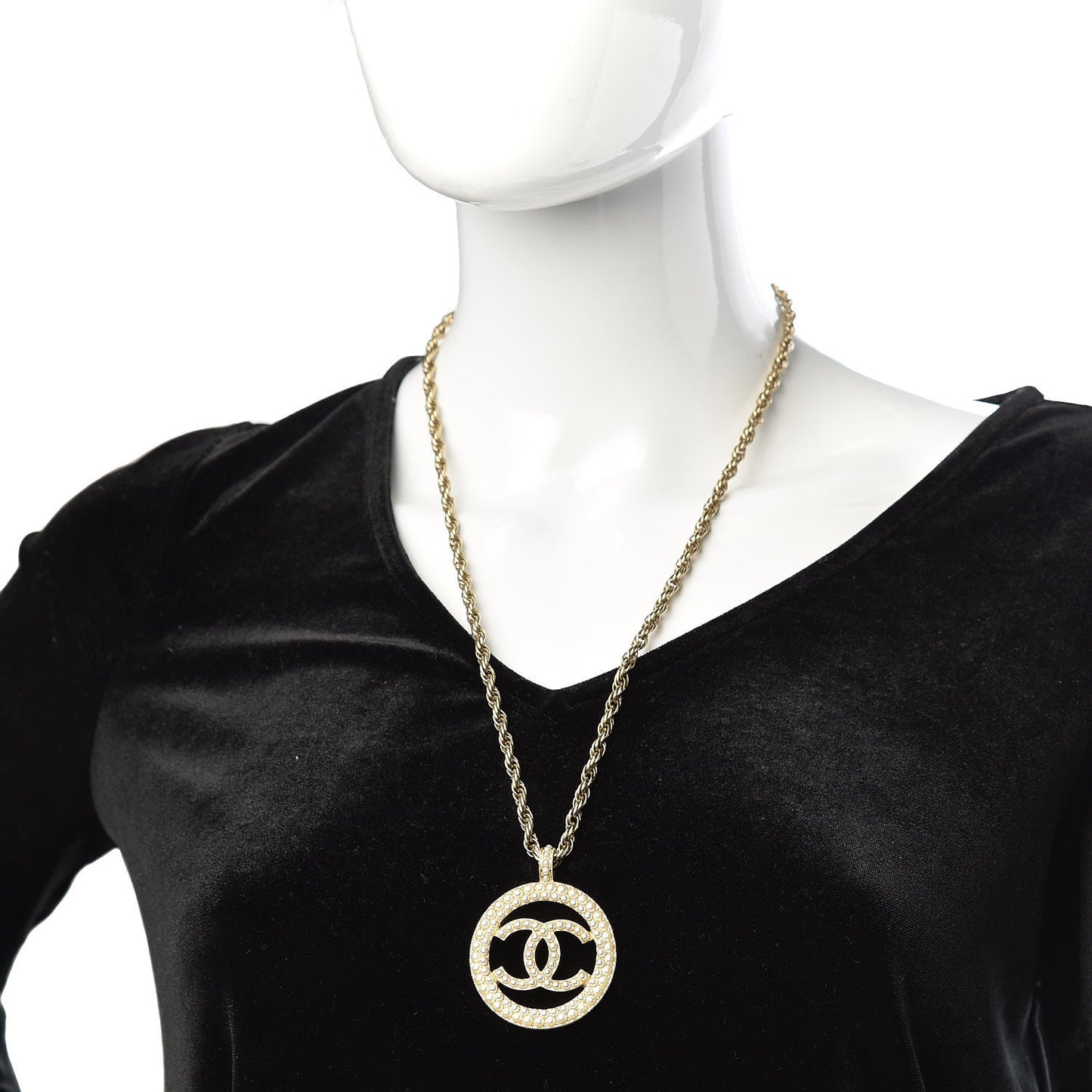 Pearl CC Medallion Necklace Gold